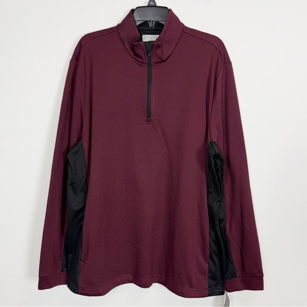 PGA Tour Pullover Quarter Zip Mens XL Maroon Black Thermal Long Sleeve NWT
